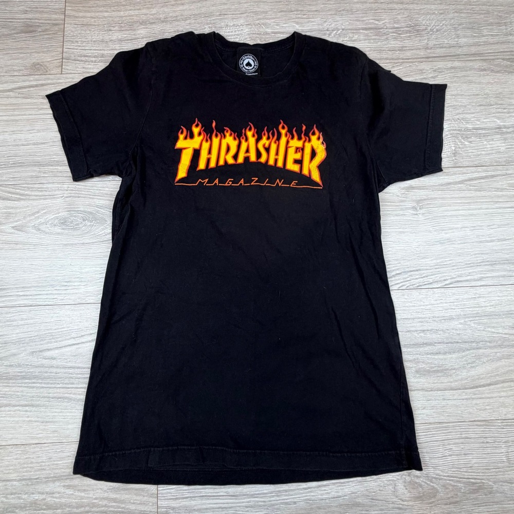 Thrasher Magazine Flame Logo T Shirt Black Men's Size M‎